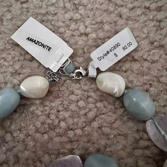 Mother of Pearl and Amazonite Beaded Necklace - Picture 3 of 5